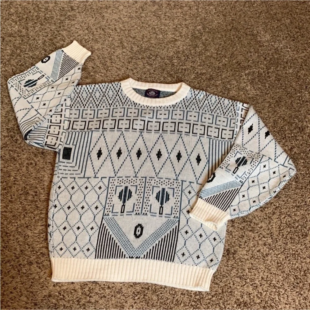 Vintage Aspertuck Trading Company crewneck sweater with geometric pattern Large